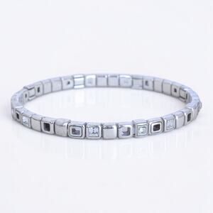 Brighton Times Square Silver Crystal Bangle Bracelet Slim Stacking 2.5 Inch